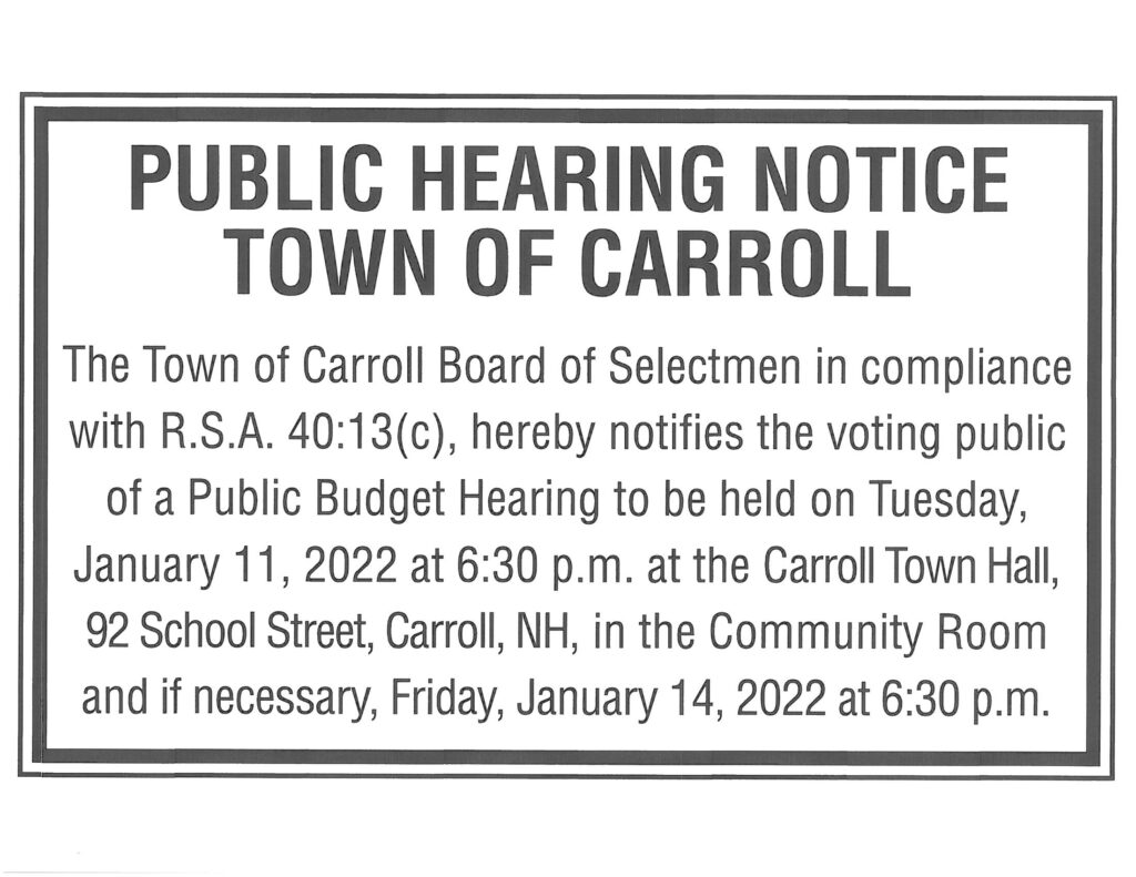 Continuation of Public Hearing on Annual Budget @ Carroll Town Hall