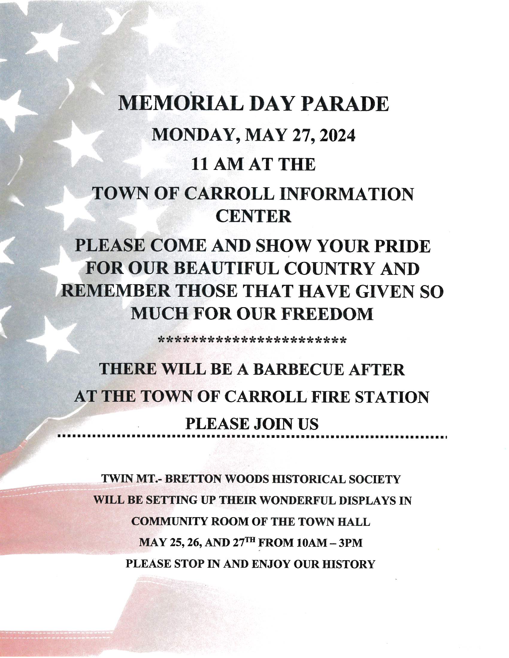 Memorial Day Parade @ Town of Carroll Information Center & Town Hall Community Room